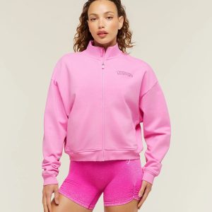 script embroidery full zip jacket